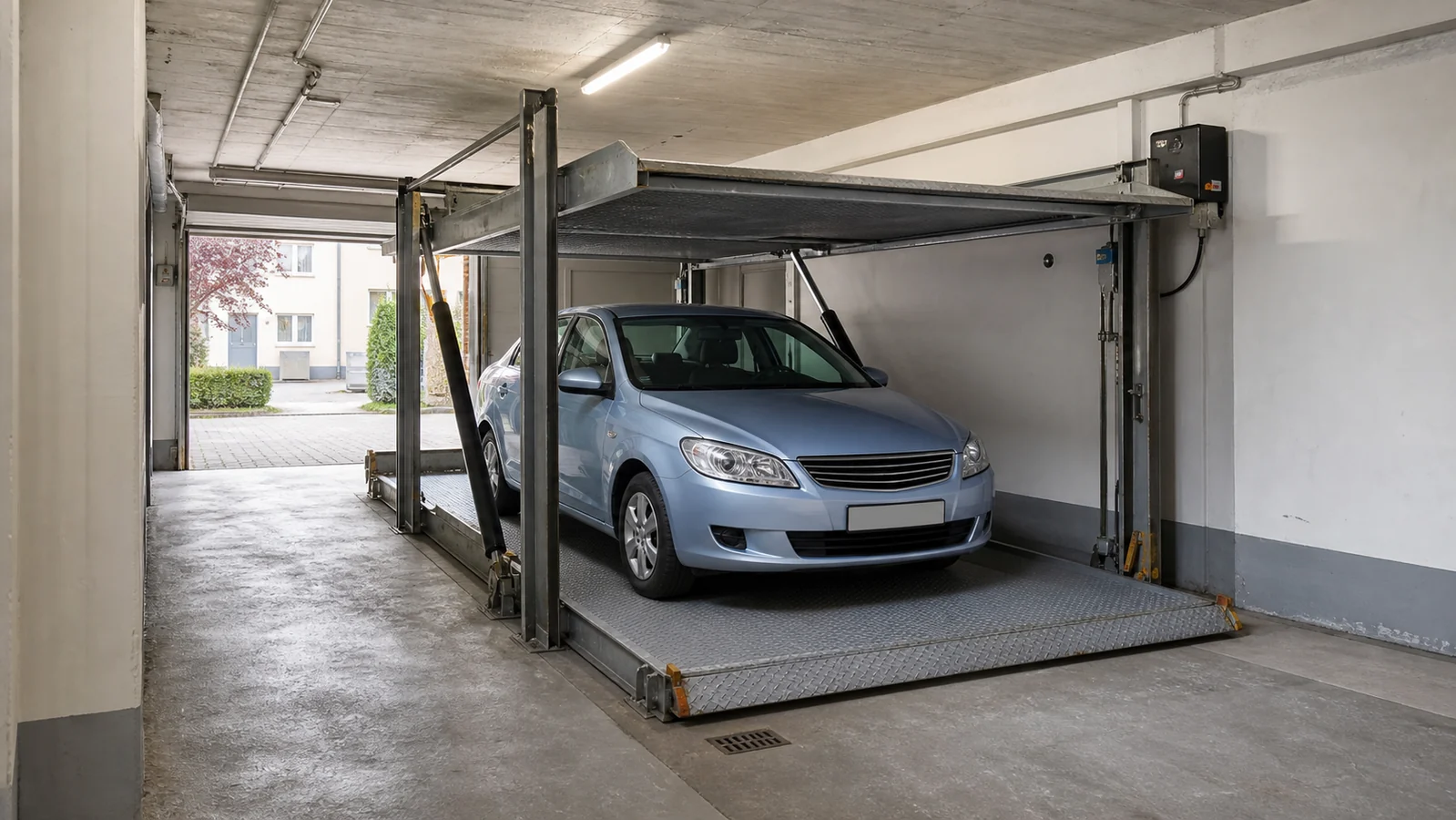 Beispielhafte Verkaufssituation: limousine auf einem hydraulischen Duplex-Parksystem in Gelsenkirchen-Buer