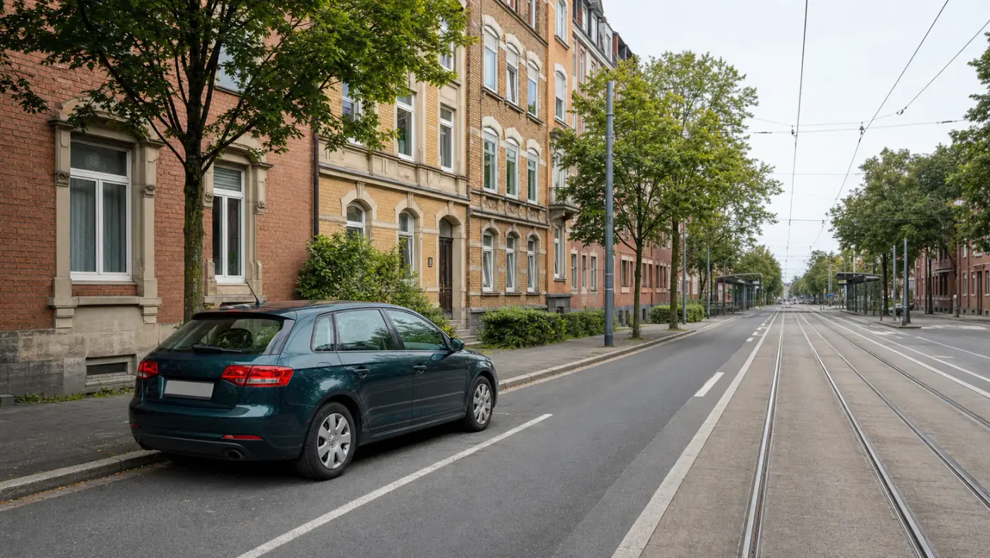 Beispielhafte Verkaufssituation: kombi an einem Straßenrand neben einer Straßenbahntrasse in Gelsenkirchen-Schalke