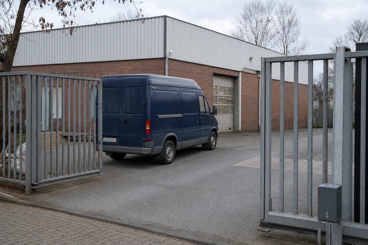 Beispielhafte Verkaufssituation: transporter hinter einem geöffneten Gewerbetor in Kamen-Mitte