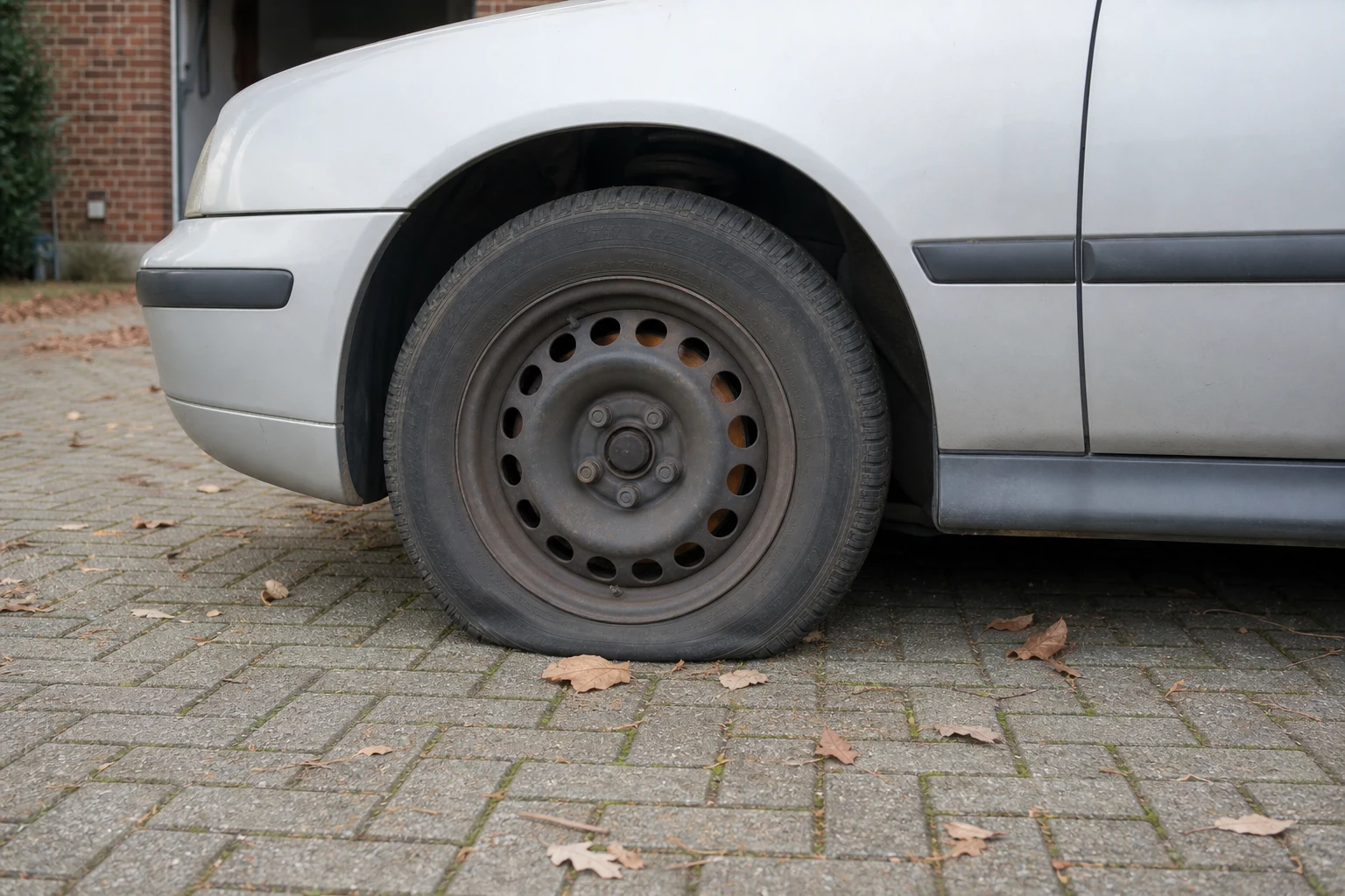 Beispielhafte Verkaufssituation: abgesunkener Reifen mit Standspuren an einem älteren Fahrzeug in Schermbeck