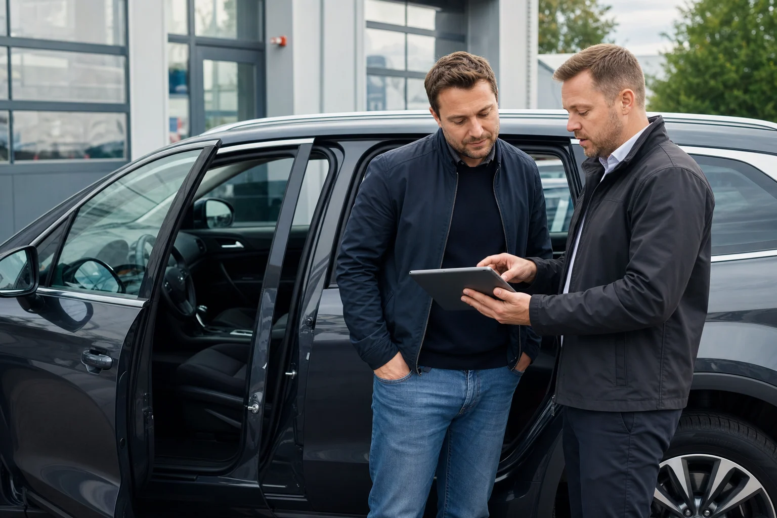 Fahrzeughalter und Ansprechpartner vergleichen Fahrzeugdaten direkt am geöffneten Auto